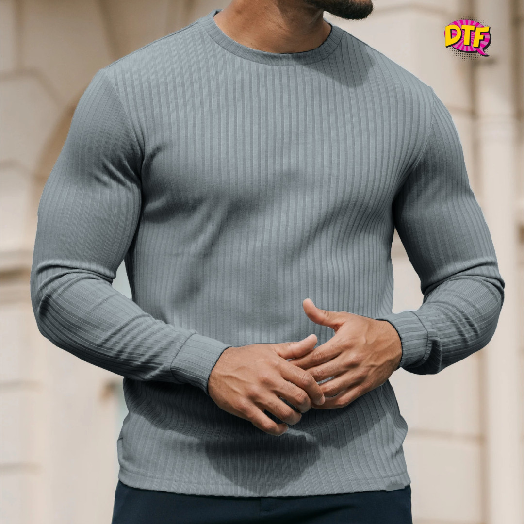 CHARCOAL - Full Sleeve Rib T-Shirt
