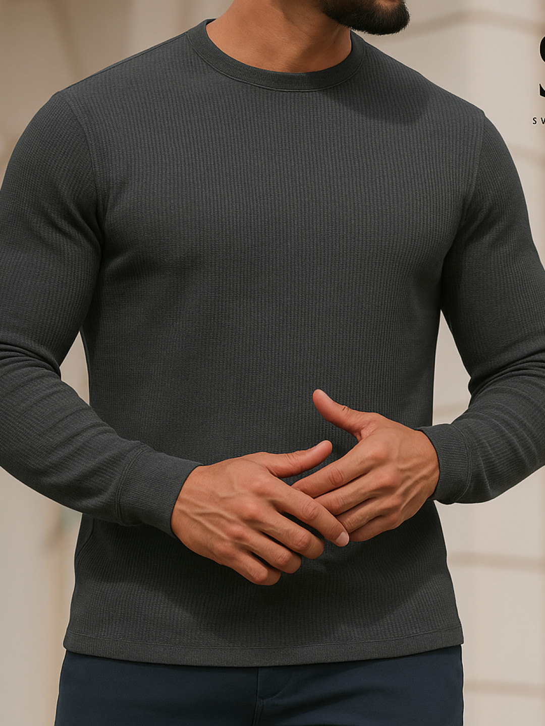 Charcoal - Waffle Full sleeve Tees