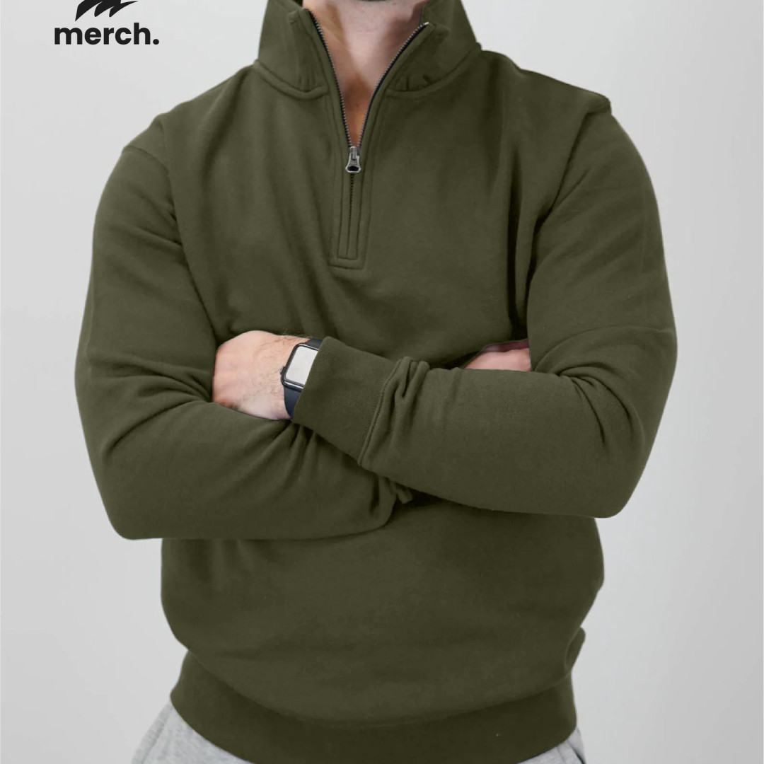 HALF ZIP SWEATSHIRT - OLIVE