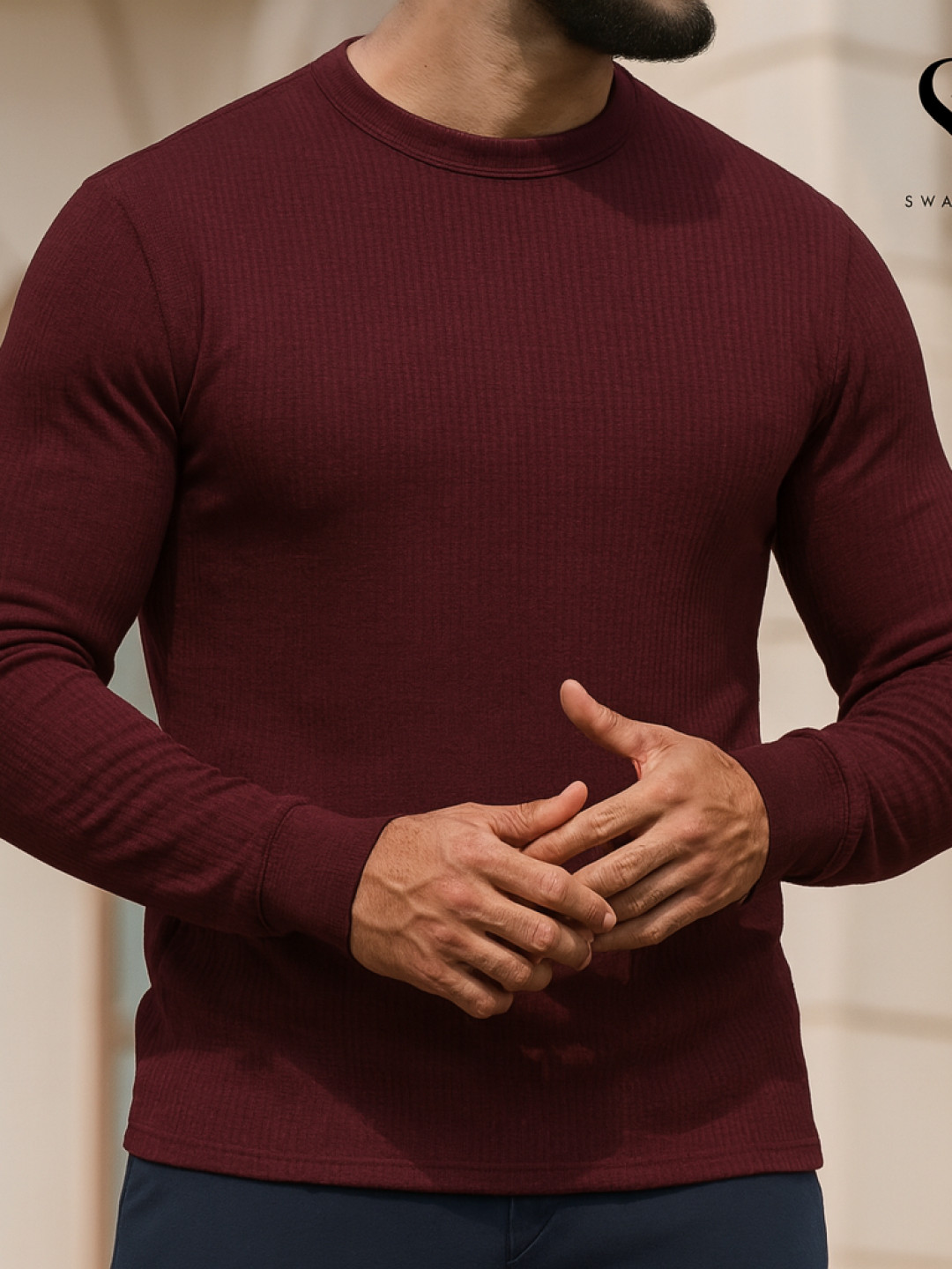 Maroon - Waffle Long sleeve Tees