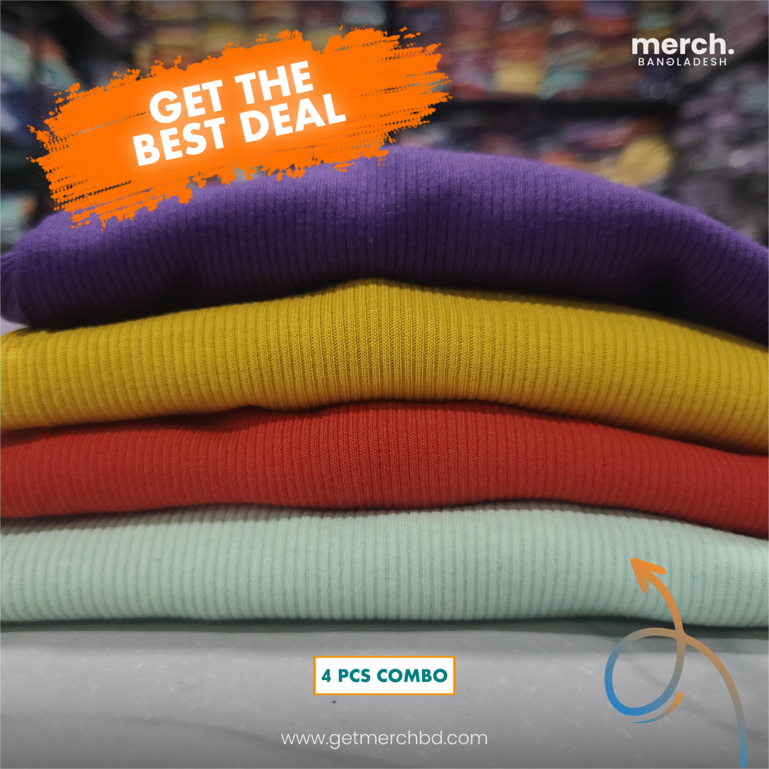 Premium Rib T-shirt -Combo- Purple, Mustard Yellow, Orange, Pest