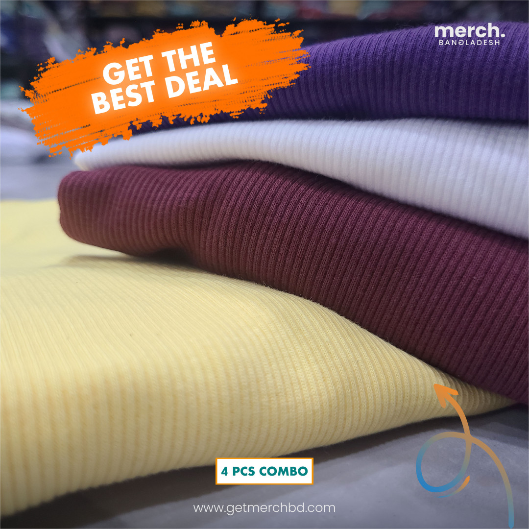 Premium Rib T-shirt -Combo- Purple, White, Maroon,Lt. Yellow