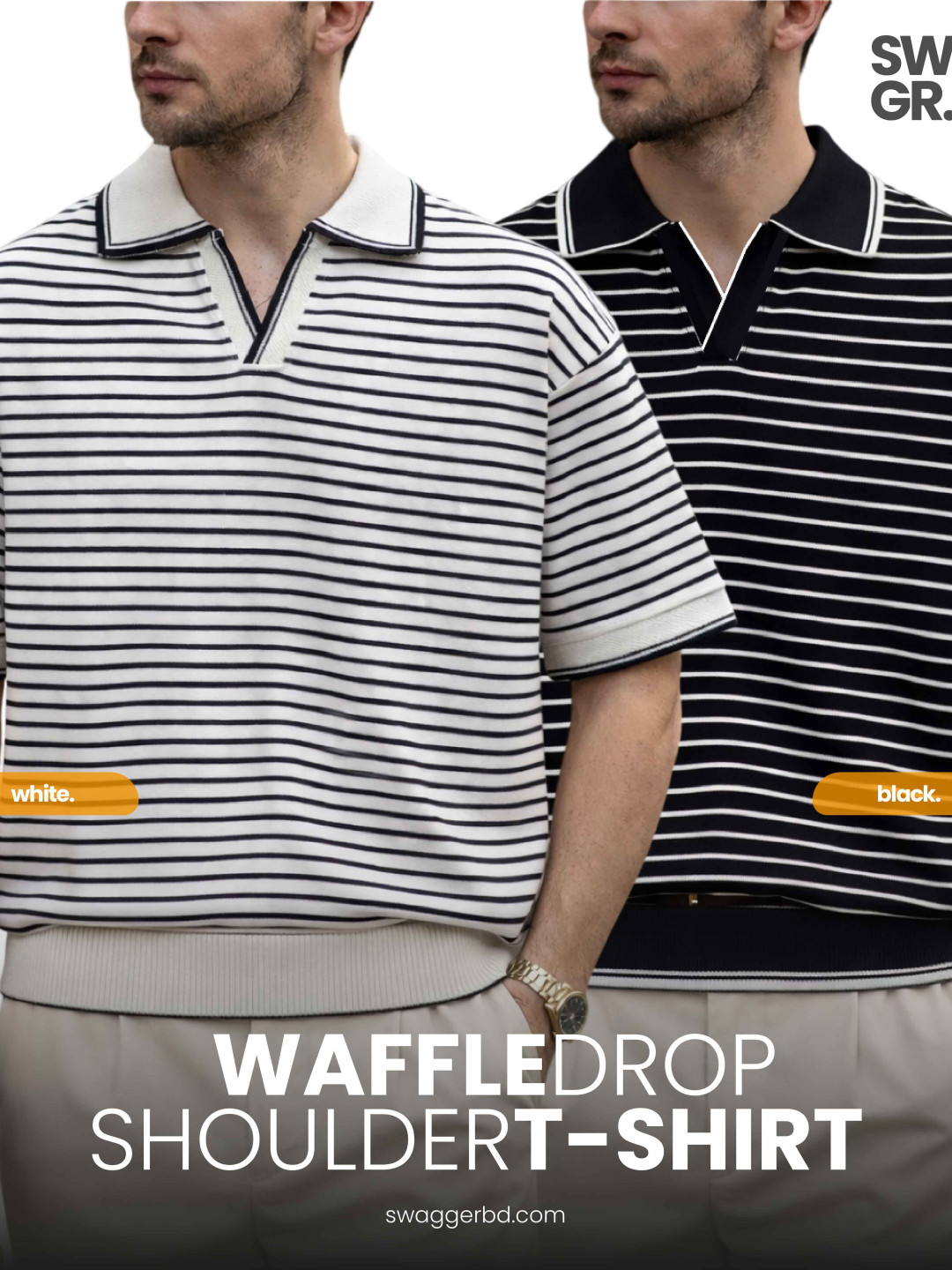 White & Black - Stripe Old money Polo (Semi Drop)