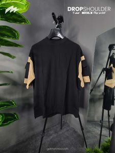 Flap Pocket on sleeve Drop Shoulder - BLACK (Mock Neck)