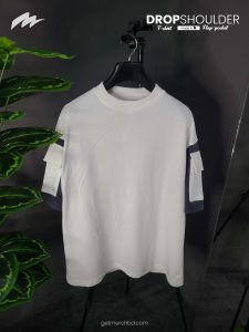 Flap Pocket on sleeve Drop Shoulder - Cream WHITE (Mock Neck)