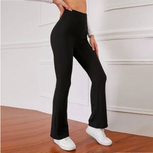 High-rise waist ribbed flare pant - Black