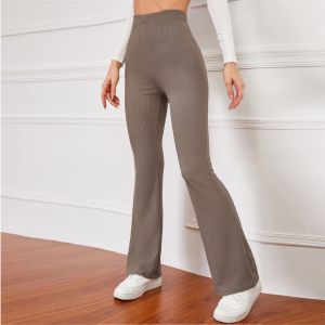 High-rise waist ribbed flare pant - Lt. Coffee