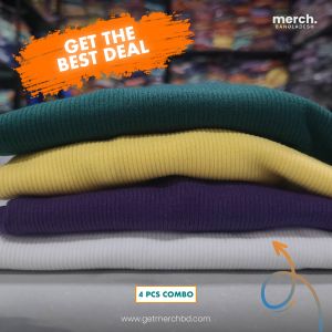 Premium Rib T-shirt -Combo- B.Green, Lt. Yellow, Purple, White