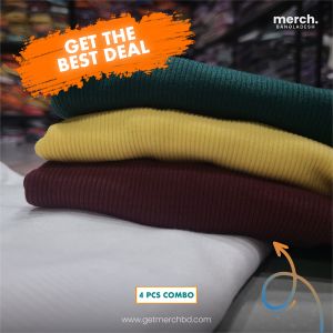 Premium Rib T-shirt -Combo- White, Maroon, Lt. Yellow, B.Green